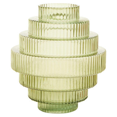 Orsina Benka Large Green Ribbed Glass Vase – Modern Floral Centerpiece