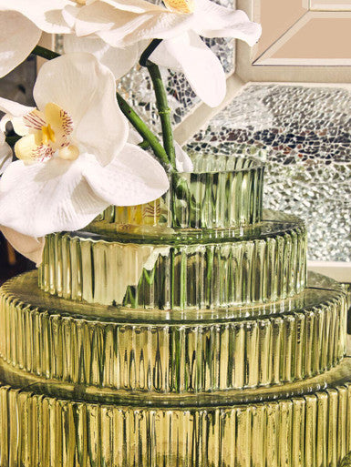 Orsina Benka Large Green Ribbed Glass Vase – Modern Floral Centerpiece