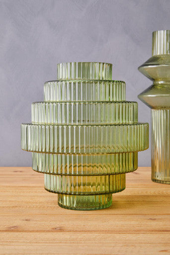 Orsina Benka Large Green Ribbed Glass Vase – Modern Floral Centerpiece