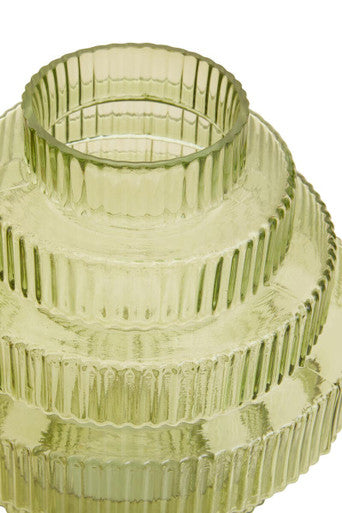 Orsina Benka Large Green Ribbed Glass Vase – Modern Floral Centerpiece