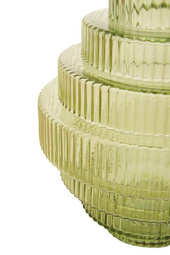 Orsina Benka Large Green Ribbed Glass Vase – Modern Floral Centerpiece