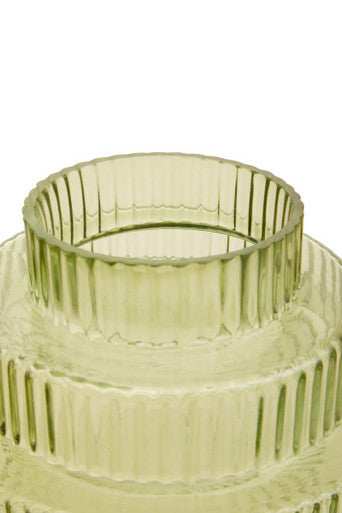 Orsina Benka Large Green Ribbed Glass Vase – Modern Floral Centerpiece