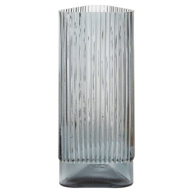 Orsina Benka Small Grey Glass Vase – Ribbed Modern Tabletop Decor