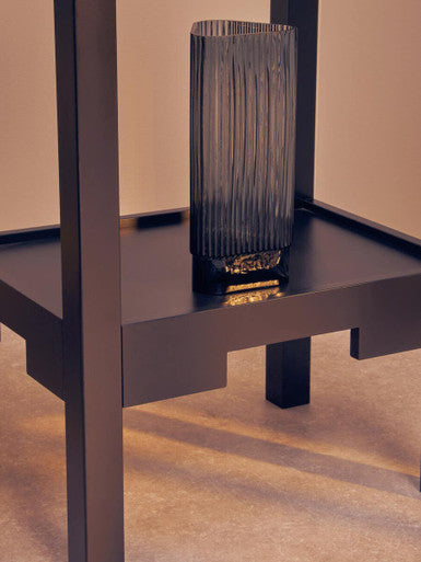 Orsina Benka Small Grey Glass Vase – Ribbed Modern Tabletop Decor