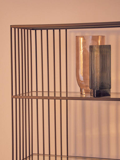 Orsina Benka Small Grey Glass Vase – Ribbed Modern Tabletop Decor