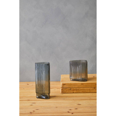 Orsina Benka Small Grey Glass Vase – Ribbed Modern Tabletop Decor