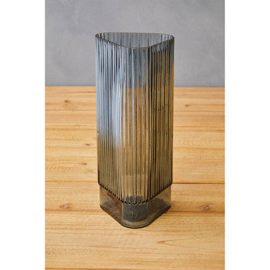 Orsina Benka Small Grey Glass Vase – Ribbed Modern Tabletop Decor