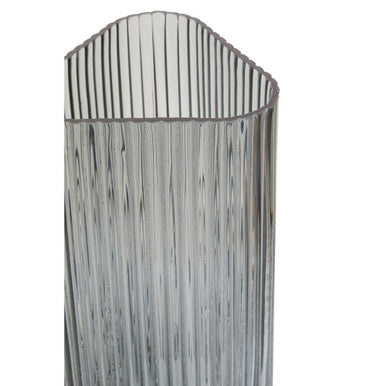 Orsina Benka Small Grey Glass Vase – Ribbed Modern Tabletop Decor