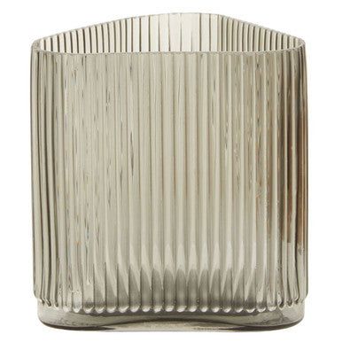 Orsina Benka Large Grey Glass Vase – Ribbed Geometric Sculptural Decor