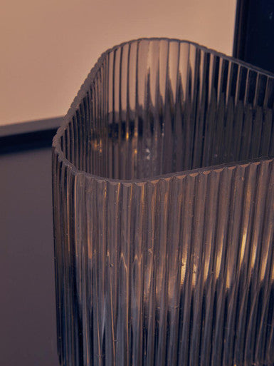 Orsina Benka Large Grey Glass Vase – Ribbed Geometric Sculptural Decor