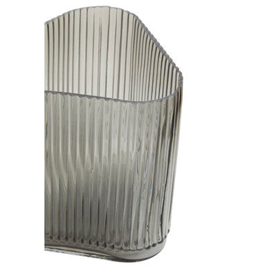 Orsina Benka Large Grey Glass Vase – Ribbed Geometric Sculptural Decor