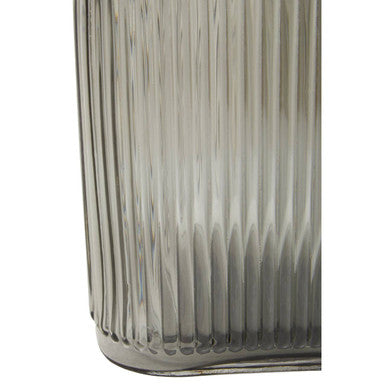 Orsina Benka Large Grey Glass Vase – Ribbed Geometric Sculptural Decor