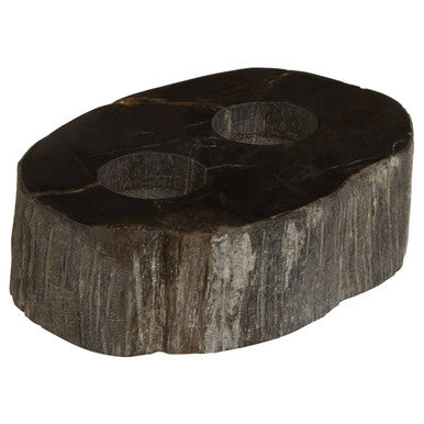 Orsina Relic Petrified Wood 2-Tealight Holder – Black Sculptural Decor