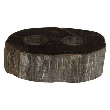 Orsina Relic Petrified Wood 2-Tealight Holder – Black Sculptural Decor