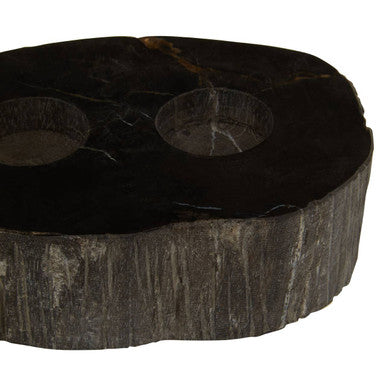 Orsina Relic Petrified Wood 2-Tealight Holder – Black Sculptural Decor