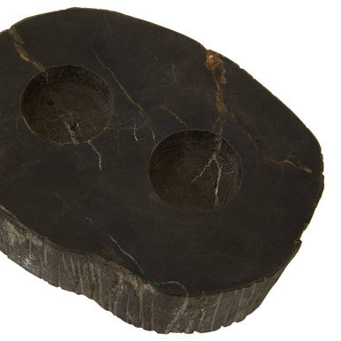 Orsina Relic Petrified Wood 2-Tealight Holder – Black Sculptural Decor