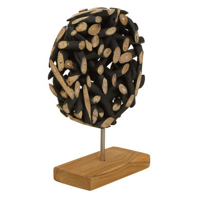 Orsina Seraya Small Round Teak Wood Sculpture – Black and Natural