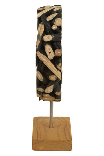Orsina Seraya Small Round Teak Wood Sculpture – Black and Natural
