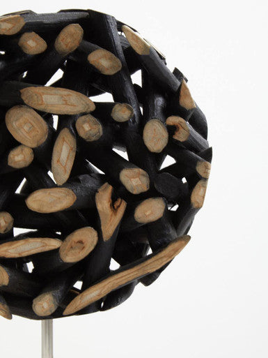 Orsina Seraya Small Round Teak Wood Sculpture – Black and Natural
