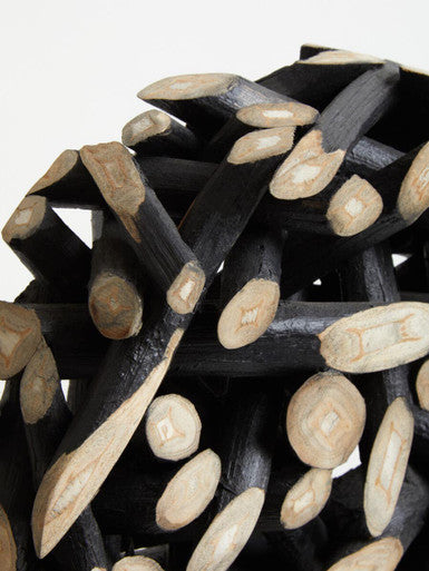 Orsina Seraya Small Round Teak Wood Sculpture – Black and Natural