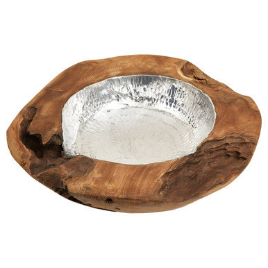 Orsina Seraya Teak Wood Bowl with Hammered Aluminium Inlay