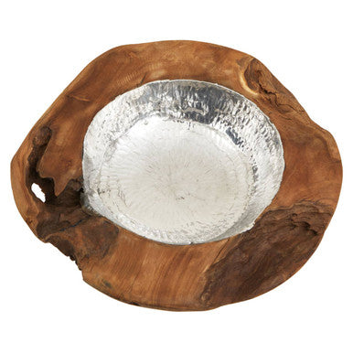 Orsina Seraya Teak Wood Bowl with Hammered Aluminium Inlay