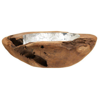 Orsina Seraya Teak Wood Bowl with Hammered Aluminium Inlay