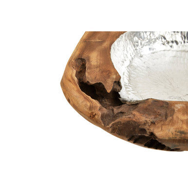 Orsina Seraya Teak Wood Bowl with Hammered Aluminium Inlay