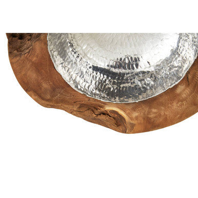 Orsina Seraya Teak Wood Bowl with Hammered Aluminium Inlay