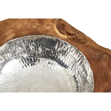 Orsina Seraya Teak Wood Bowl with Hammered Aluminium Inlay