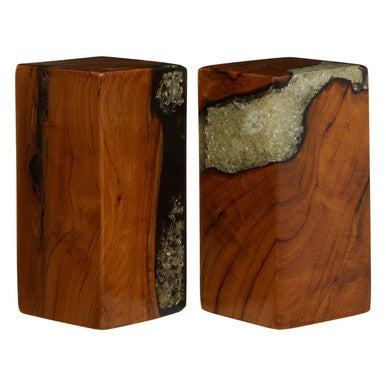 Orsina Sakra Black Teak and Resin Bookends – Set of 2 Sculptural Decor