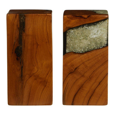 Orsina Sakra Black Teak and Resin Bookends – Set of 2 Sculptural Decor