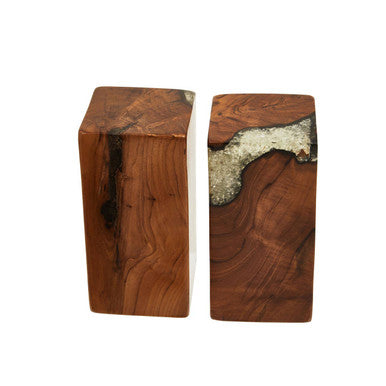 Orsina Sakra Black Teak and Resin Bookends – Set of 2 Sculptural Decor