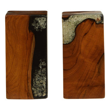 Orsina Sakra Black Teak and Resin Bookends – Set of 2 Sculptural Decor