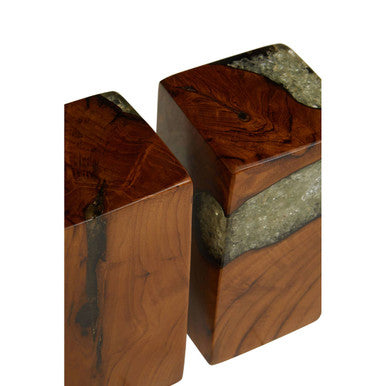 Orsina Sakra Black Teak and Resin Bookends – Set of 2 Sculptural Decor