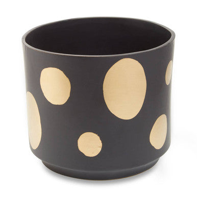 Orsina Yuri Large Ceramic Planter – Matte Black and Gold Indoor Pot