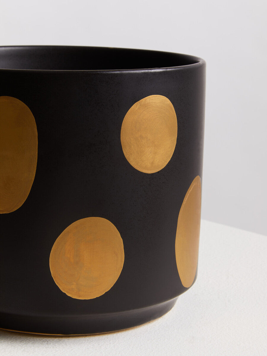Orsina Yuri Large Ceramic Planter – Matte Black and Gold Indoor Pot