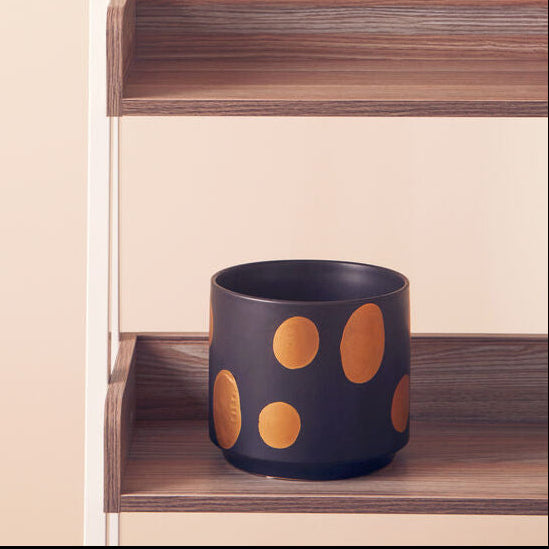 Orsina Yuri Large Ceramic Planter – Matte Black and Gold Indoor Pot