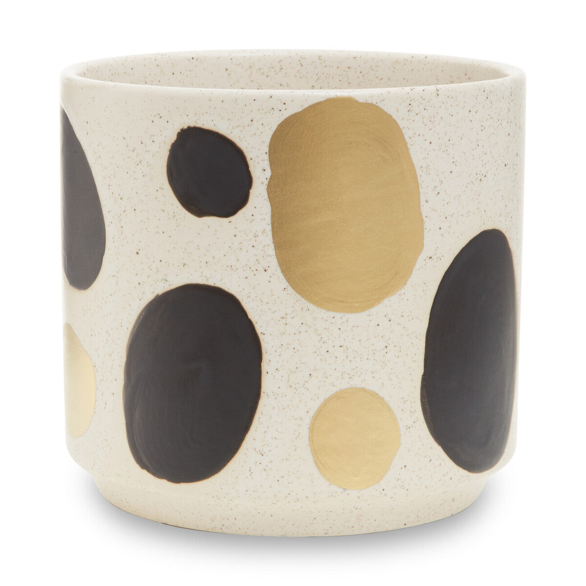 Orsina Yuri Small Ceramic Planter – Matte White with Gold Accents