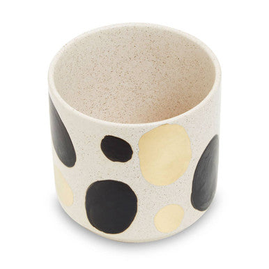 Orsina Yuri Small Ceramic Planter – Matte White with Gold Accents
