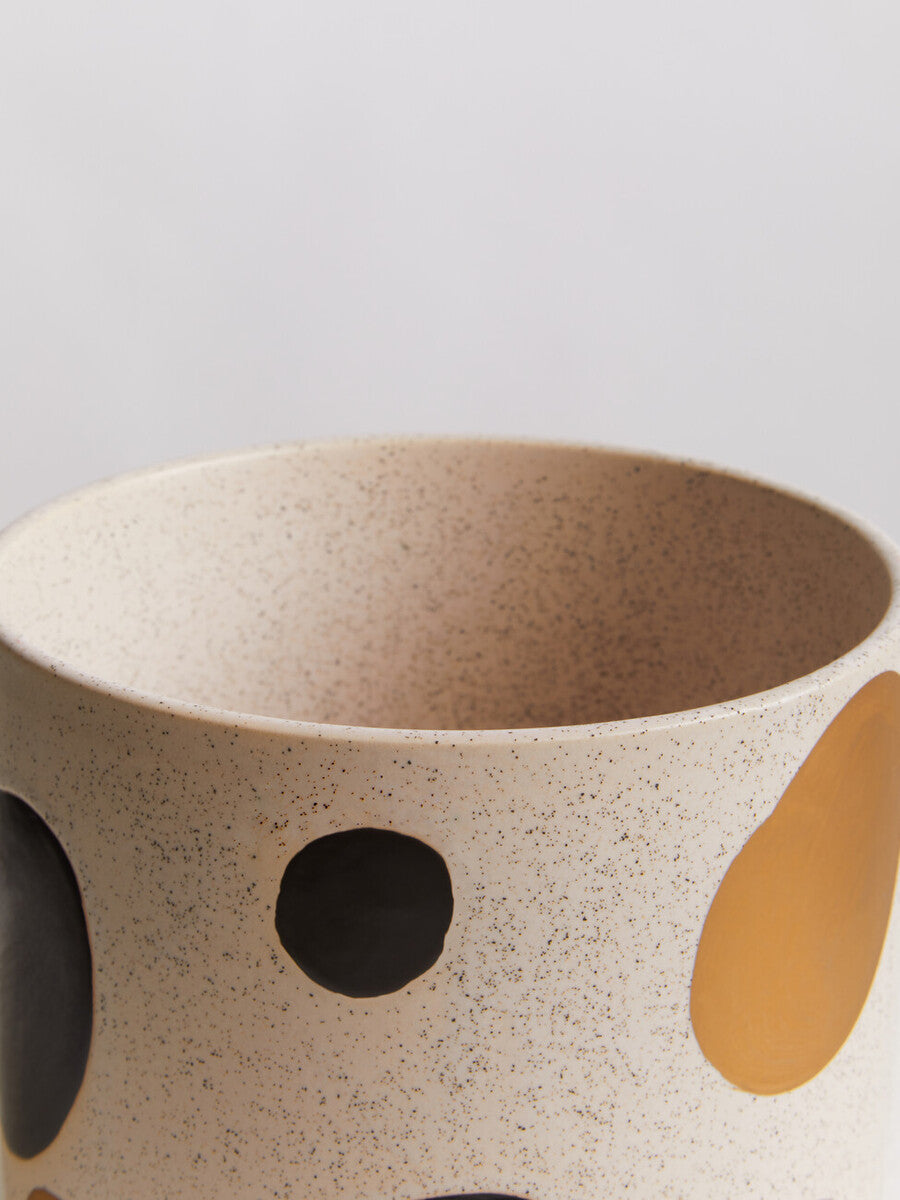 Orsina Yuri Small Ceramic Planter – Matte White with Gold Accents