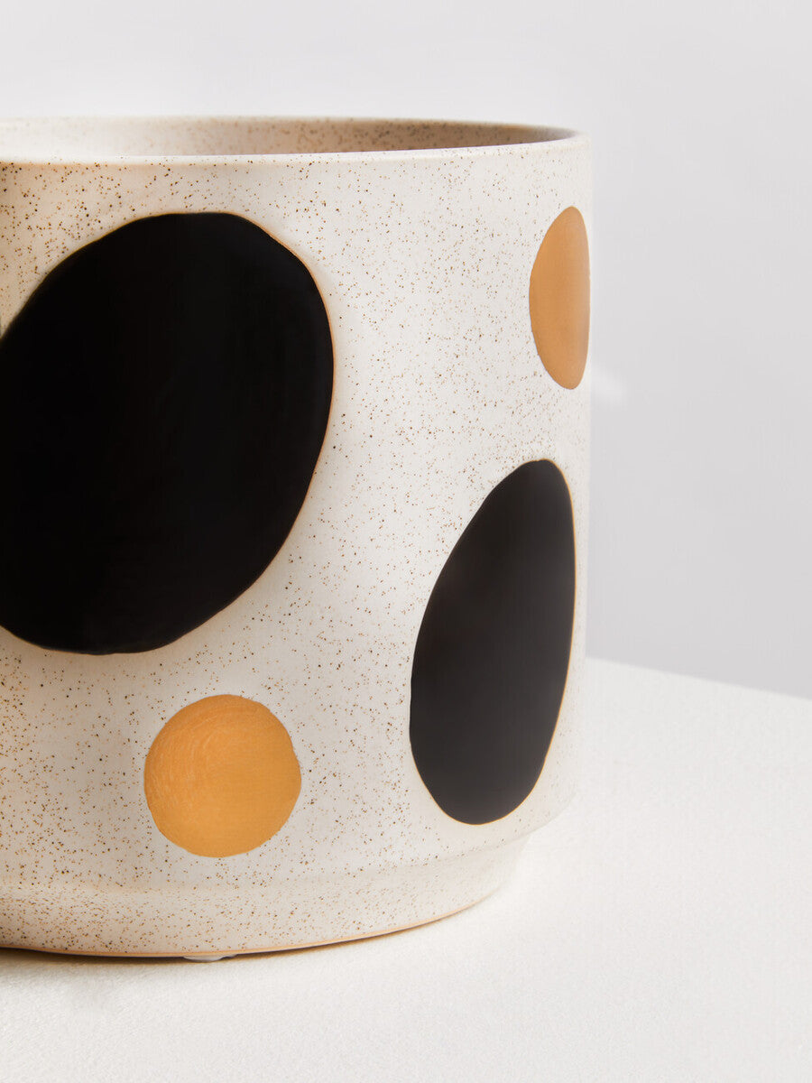Orsina Yuri White and Gold Spotted Ceramic Planter – Modern Indoor Pot