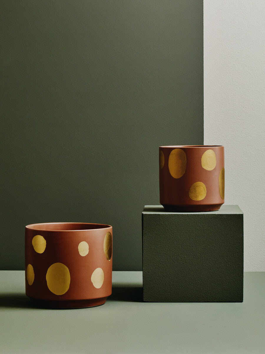 Orsina Large Terracotta Planter – Gold Spotted Ceramic Indoor Pot