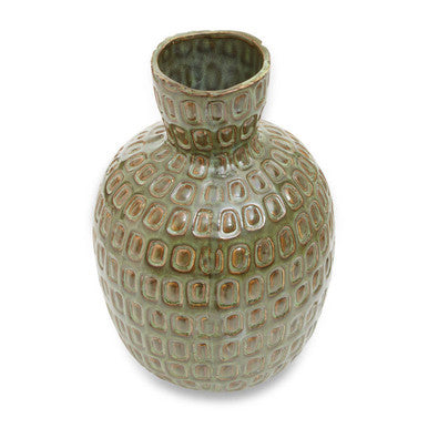 Orsina Yana Large Green Ceramic Vase – Textured Stoneware Centerpiece