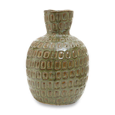 Orsina Yana Large Green Ceramic Vase – Textured Stoneware Centerpiece
