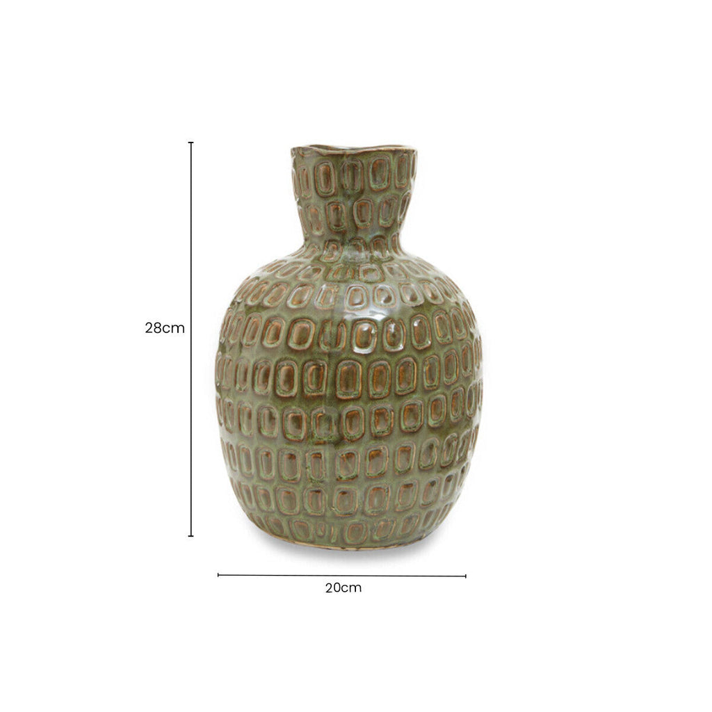 Orsina Yana Large Green Ceramic Vase – Textured Stoneware Centerpiece