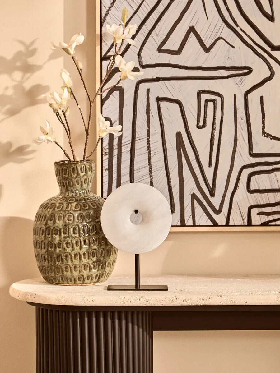 Orsina Yana Large Green Ceramic Vase – Textured Stoneware Centerpiece