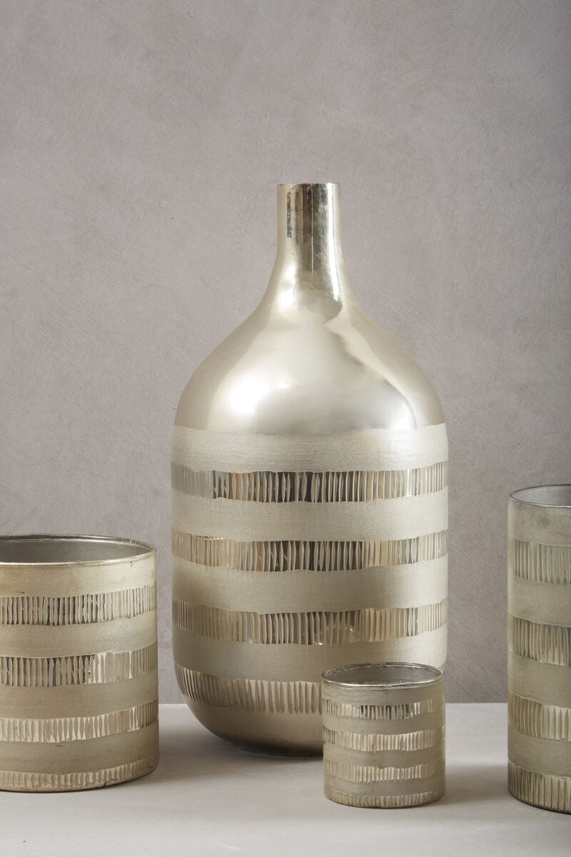 Orsina Briella Glass Vase – Tapered Silver and Copper Modern Decor