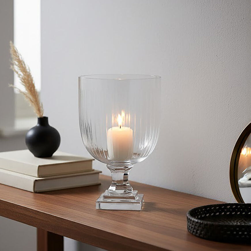 Orsina Cortina Small Glass Hurricane Candle Holder | Clear Pressed Glass