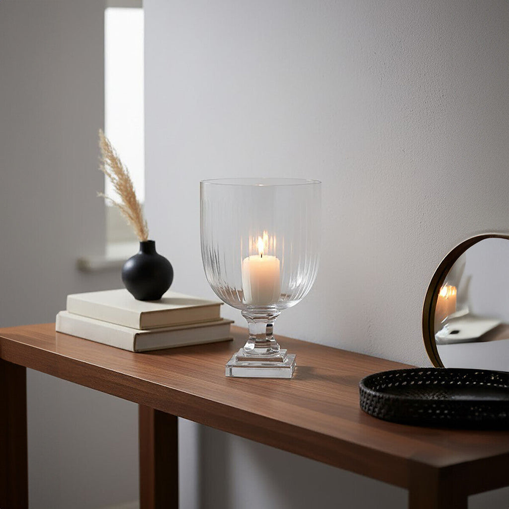 Orsina Cortina Small Glass Hurricane Candle Holder | Clear Pressed Glass
